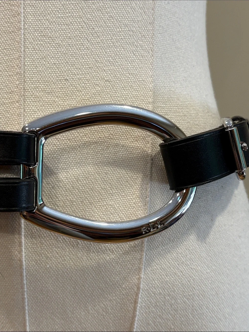 Lauren Ralph Lauren Black Leather Double-strap Belt with Silver Oval Buckle